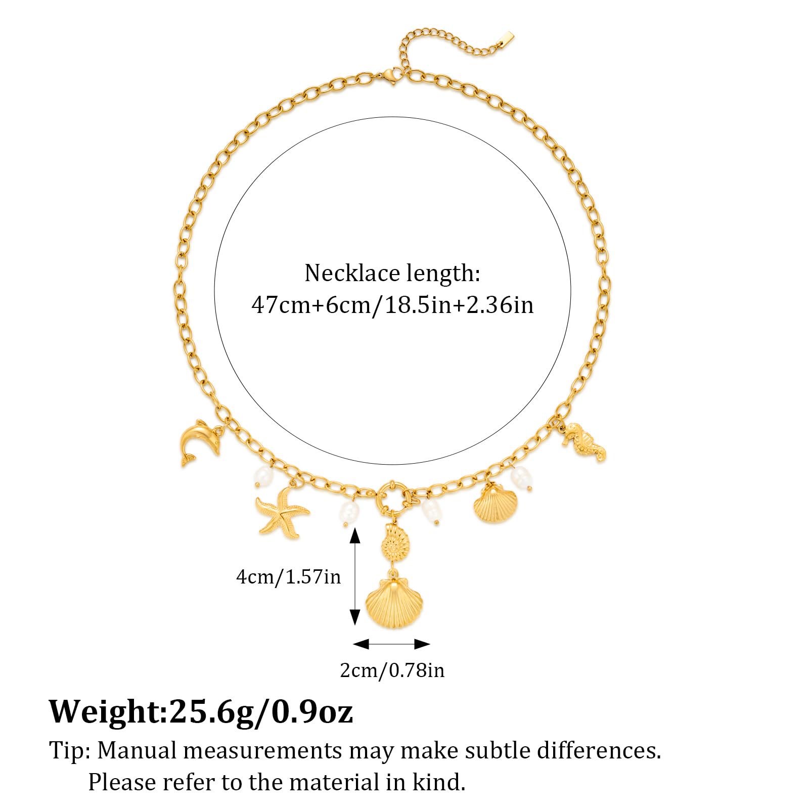 A popular cross-border bestseller in Europe and America, featuring brass, real gold plating, fashionable beach vacation style, shell, starfish and dolphin pendant necklace Specification image