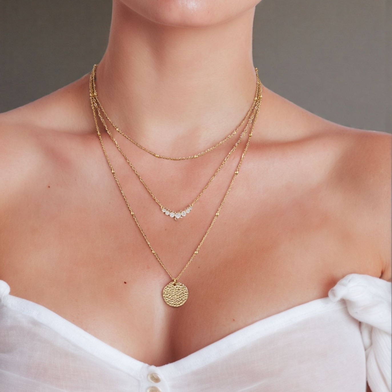A popular cross-border bestseller in Europe and America, personalized and creative design set of three-layer brass real gold electroplated necklace for Ms. Shang