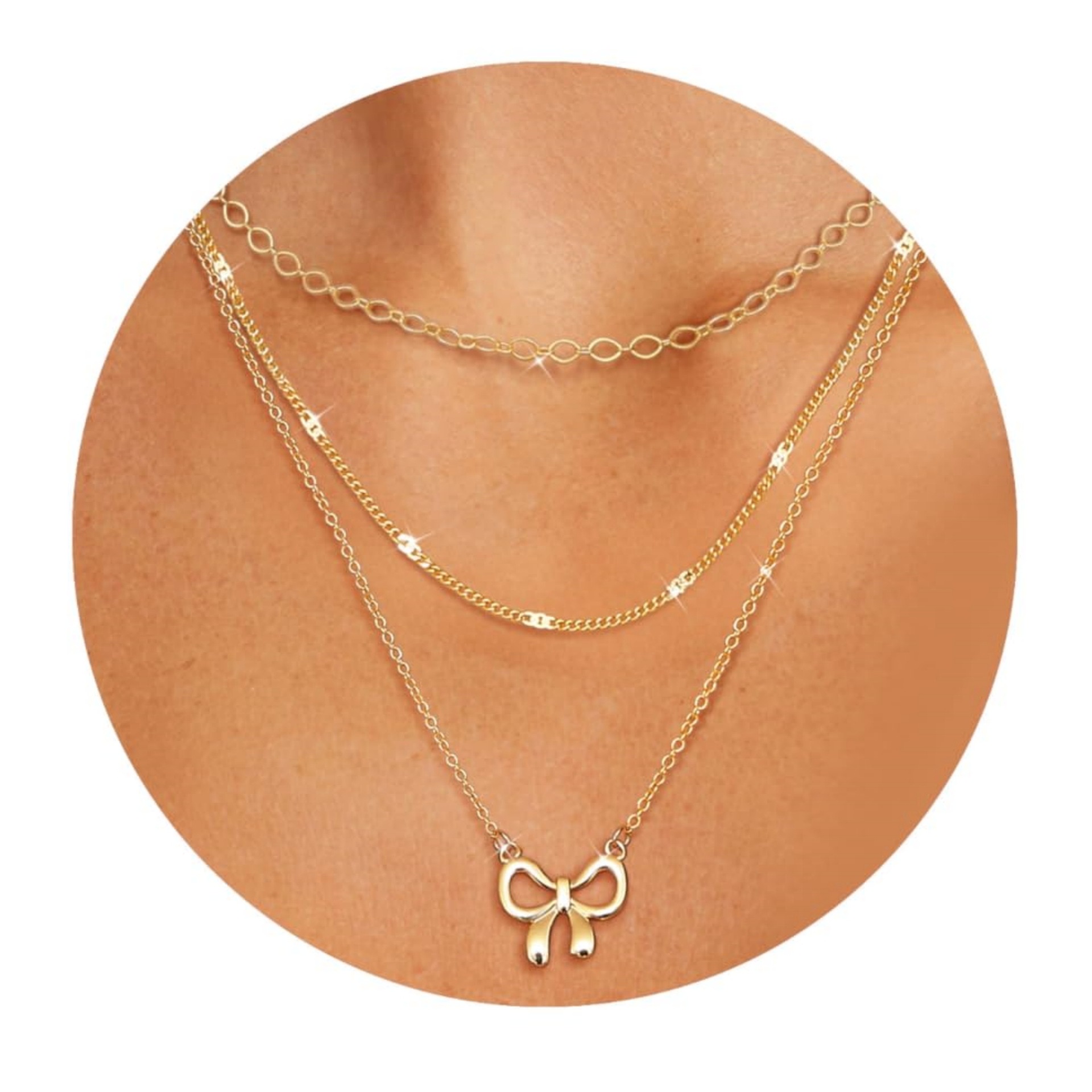 A three-piece series of fashionable small round bead collarbone chain and butterfly pendant necklace with popular cross-border sales in Europe and America, featuring brass, real gold plating details Picture