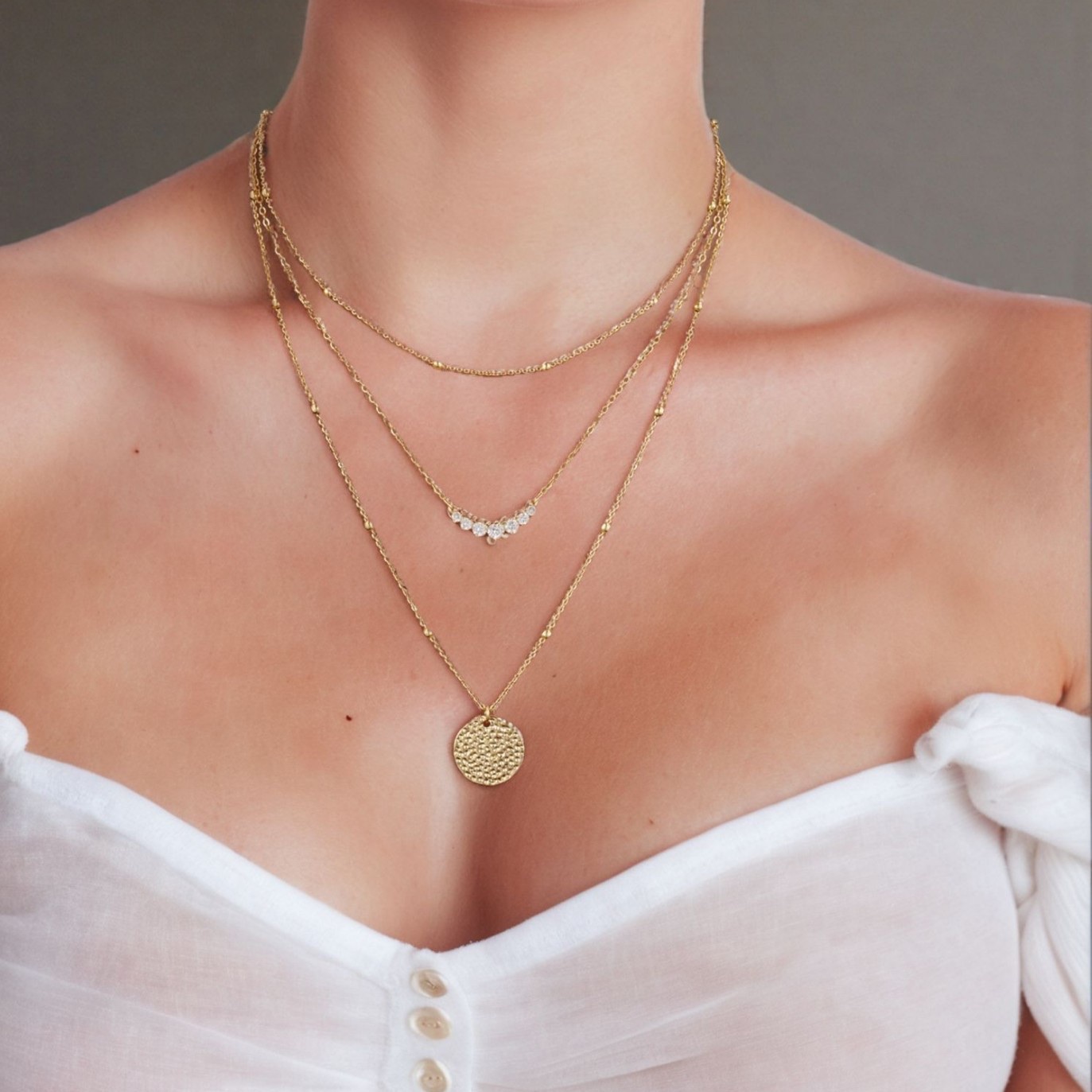 A popular cross-border bestseller in Europe and America, personalized and creative design set of three-layer brass real gold electroplated necklace for Ms. Shang Specification image