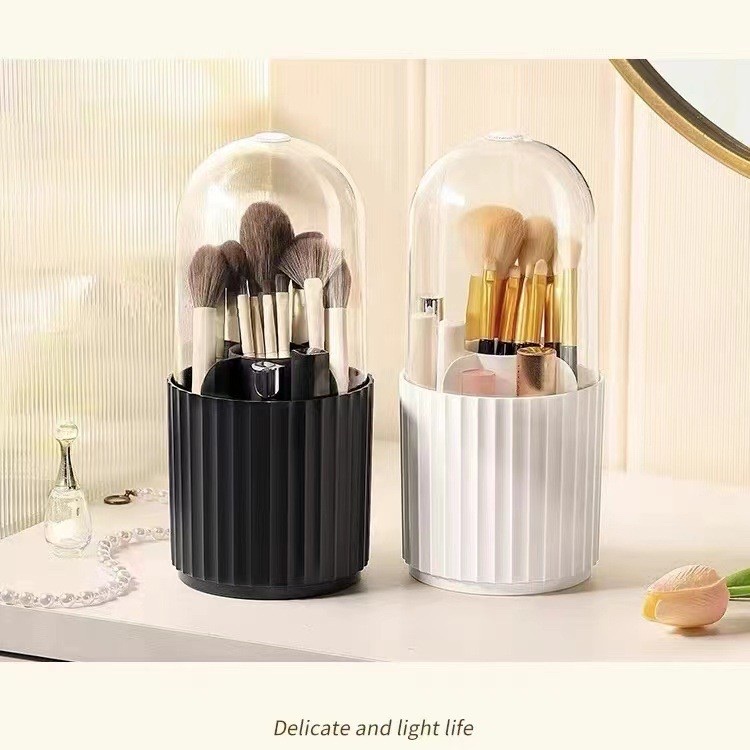 Vertical line makeup brush storage cylinder, rotating dust-proof desktop, lipstick dressing table shelf, cosmetics storage box details Picture