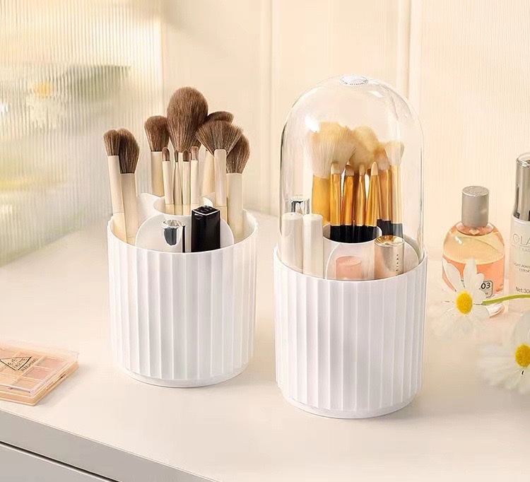 Vertical line makeup brush storage cylinder, rotating dust-proof desktop, lipstick dressing table shelf, cosmetics storage box detail image 3