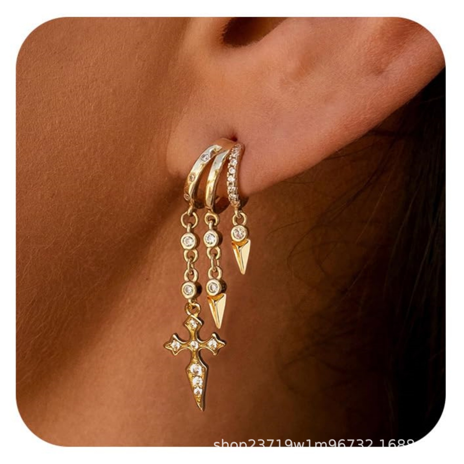 Cross-border bestsellers, fashionable and versatile irregular claw-shaped stud chain earrings, niche design sense, elegant tassel earrings, fashionable stud earrings