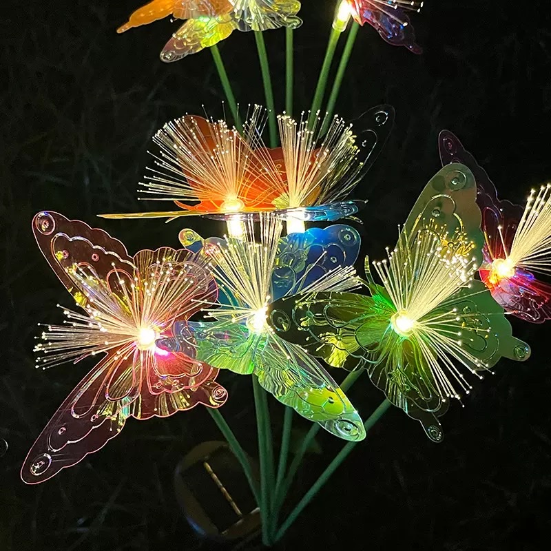 Fiber optic butterfly atmospherically inserted light strings to decorate the courtyard garden, night festival lawn lights wholesale Application Scenario