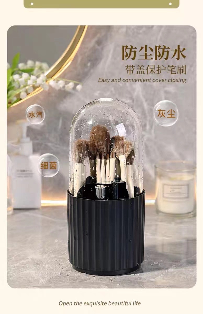 Vertical line makeup brush storage cylinder, rotating dust-proof desktop, lipstick dressing table shelf, cosmetics storage box detail image 9