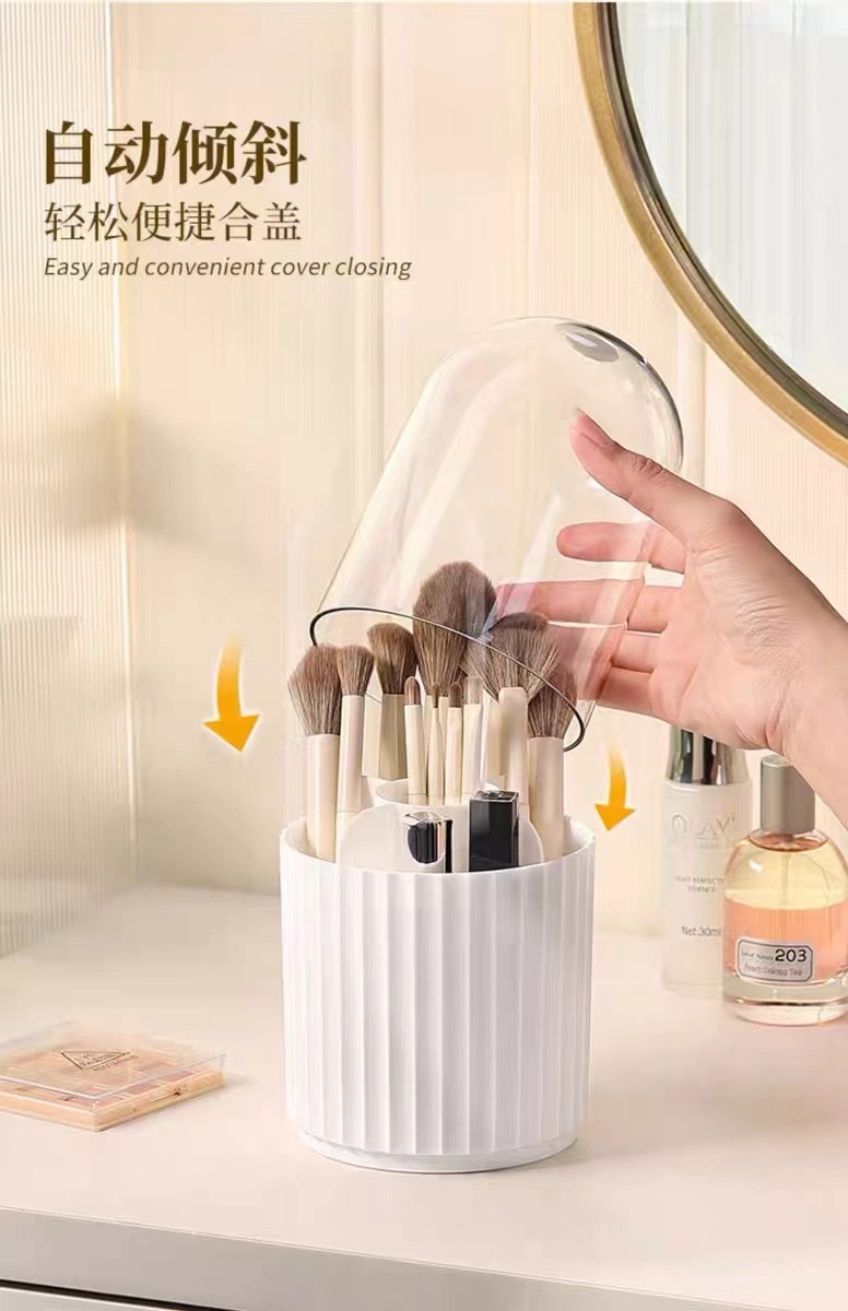 Vertical line makeup brush storage cylinder, rotating dust-proof desktop, lipstick dressing table shelf, cosmetics storage box detail image 12