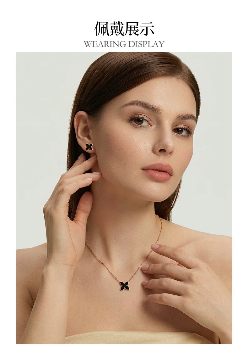 NOLYN Deoksugung co-branded window flower necklace, a double-sided black agate light luxury and versatile four-leaf clover design necklace detail image 6