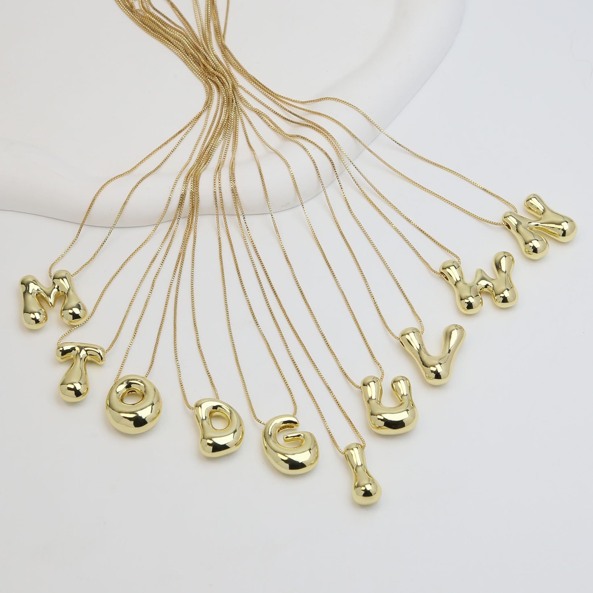 Brass, real gold electroplated, popular cross-border sales in Europe and America, smooth balloon bubble necklace, cream puff pendant, English letters