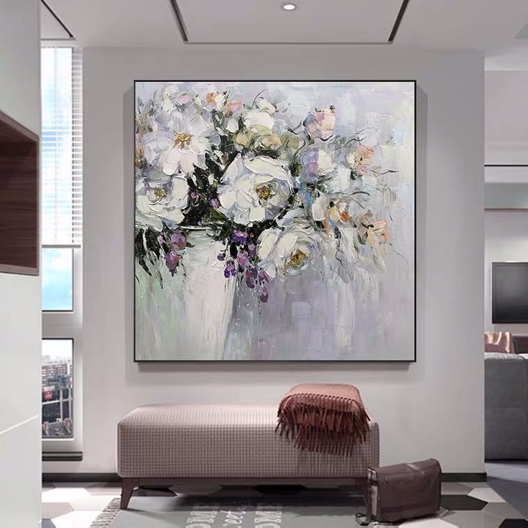 Flower oil painting decorative paintings, living room and bedroom wall hangings, Nordic-style abstract art wall decorations