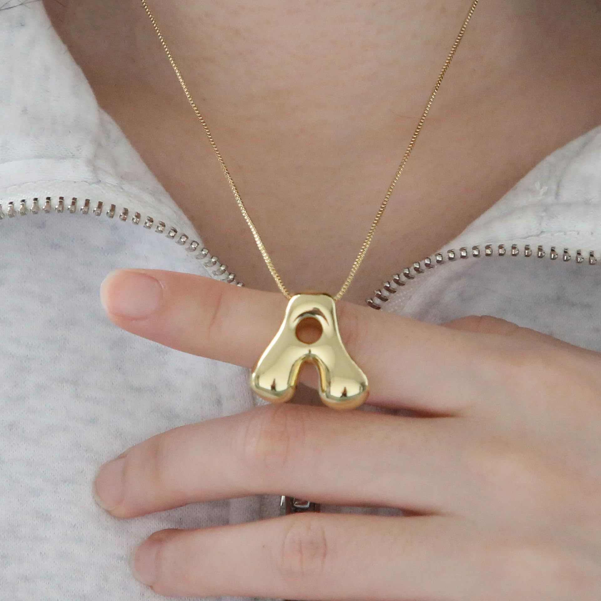 Brass, real gold electroplated, popular cross-border sales in Europe and America, smooth balloon bubble necklace, cream puff pendant, English letters details Picture