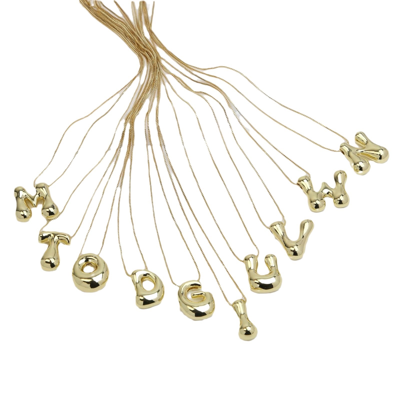Brass, real gold electroplated, popular cross-border sales in Europe and America, smooth balloon bubble necklace, cream puff pendant, English letters Item Picture