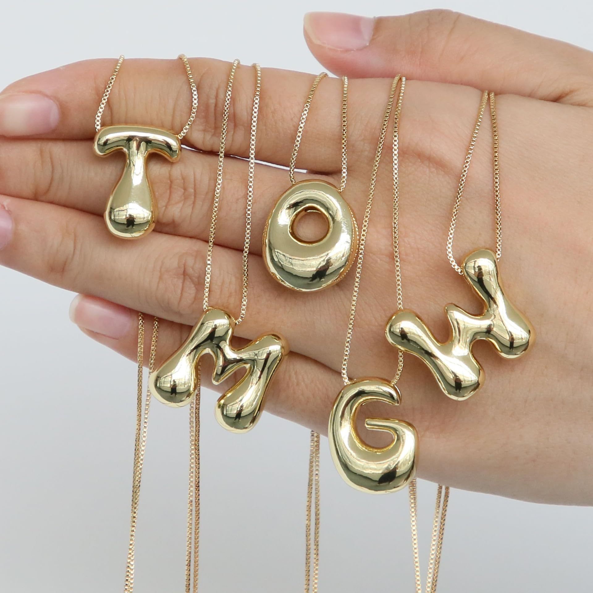 Brass, real gold electroplated, popular cross-border sales in Europe and America, smooth balloon bubble necklace, cream puff pendant, English letters Specification image