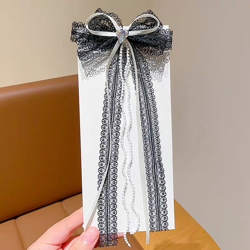 Children's sweet bow hair clips, girls' lace pearl mini duckbill clips, high appearance level princess style hair clip headwear detail image 5