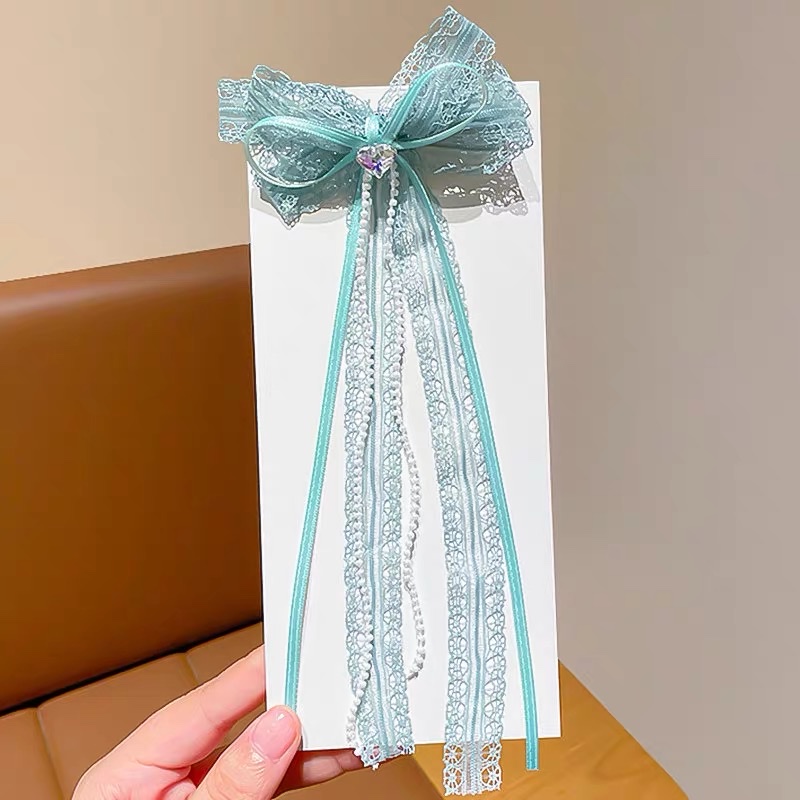 Children's sweet bow hair clips, girls' lace pearl mini duckbill clips, high appearance level princess style hair clip headwear detail image 3