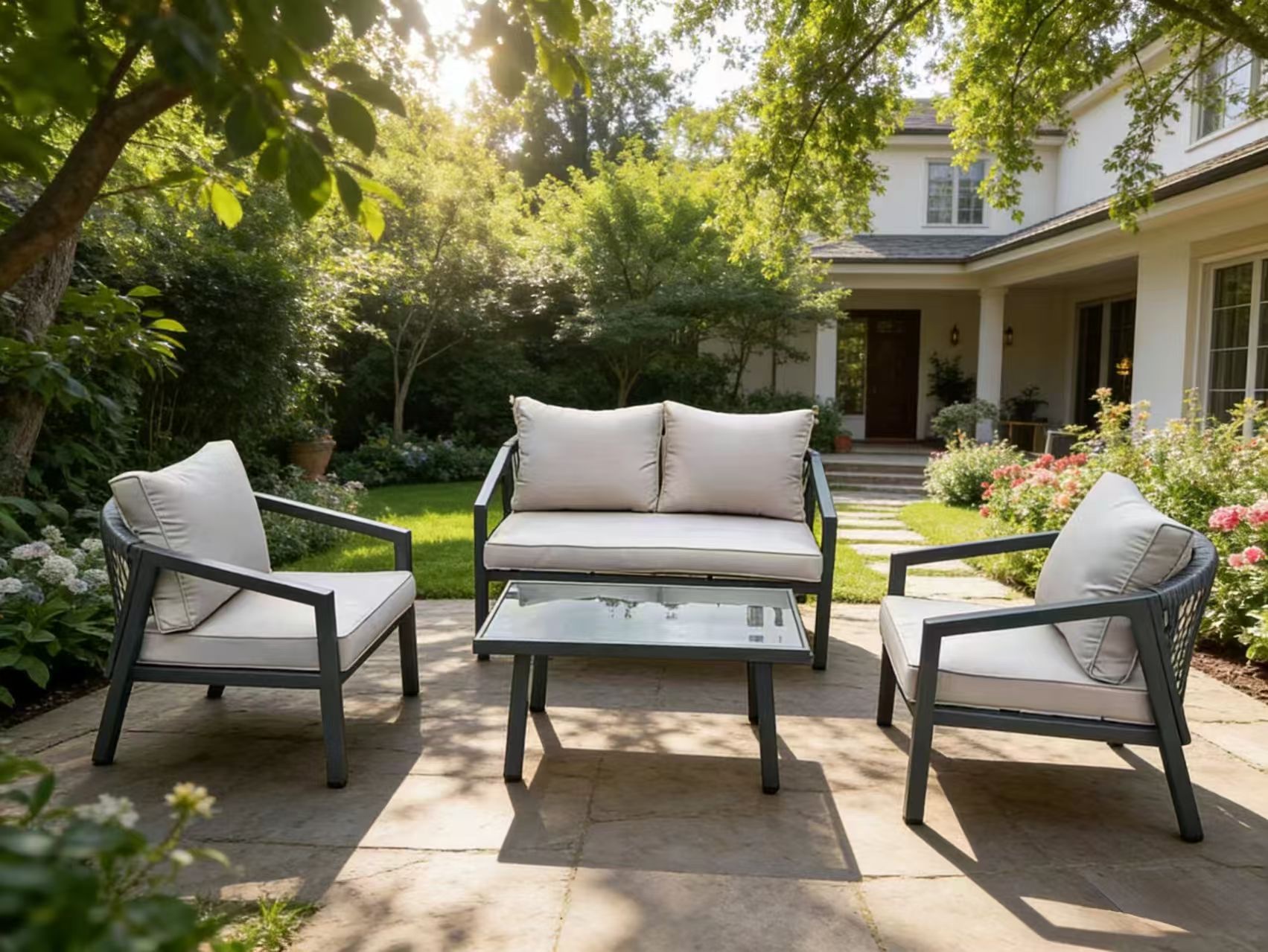 Four-piece iron frame outdoor sofa set