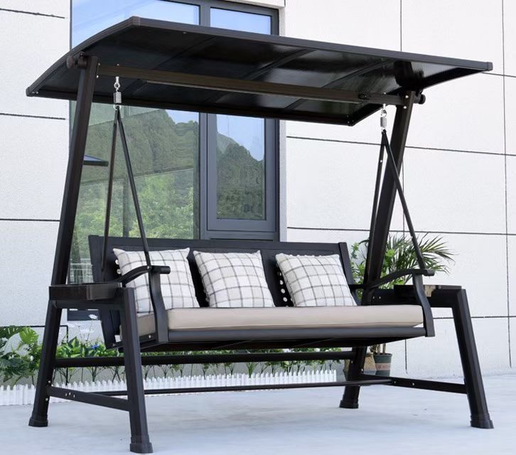 Outdoor aluminum frame swing with solar lamp