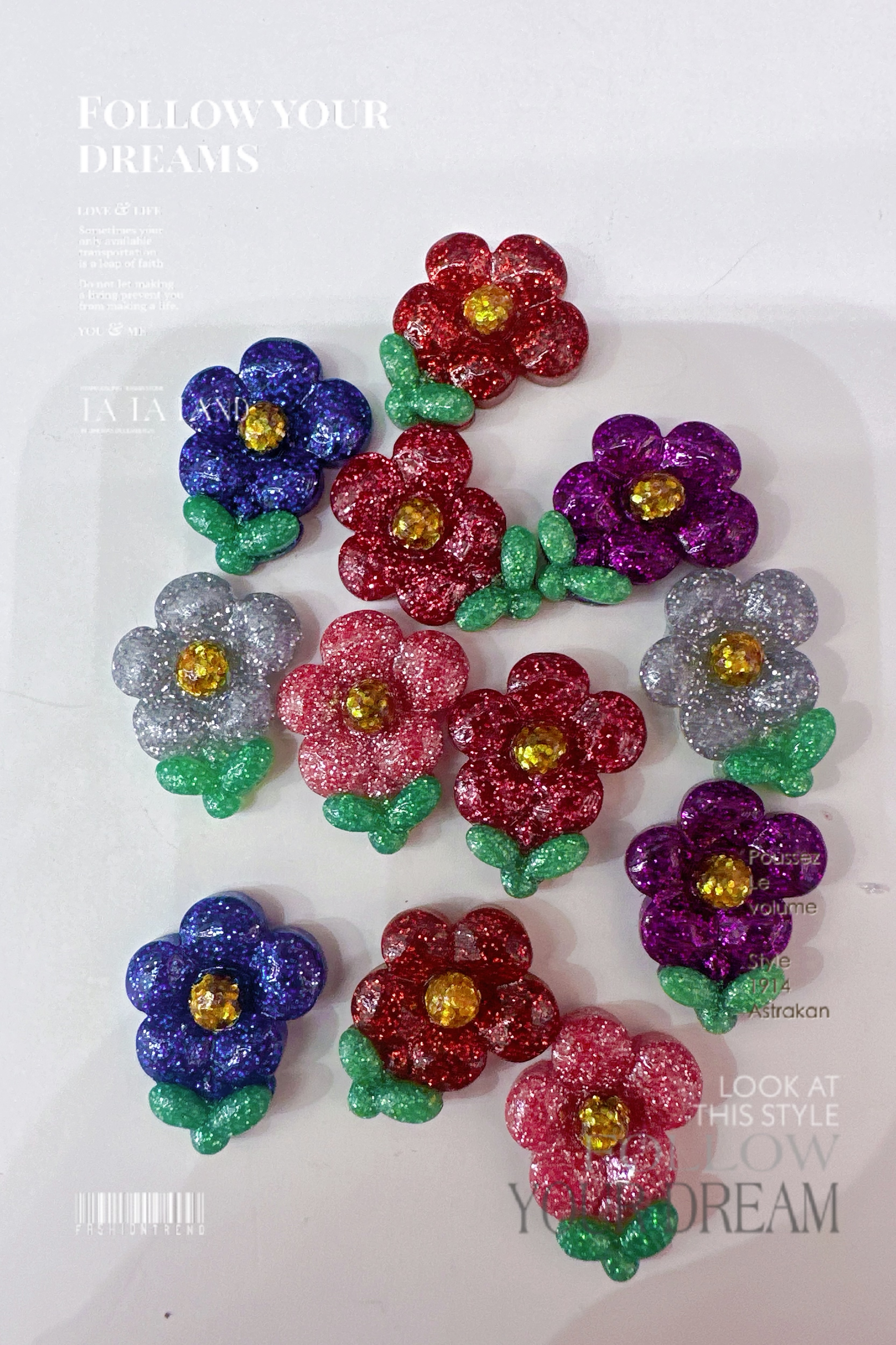 头饰 夹子 树脂 diy 耳环 可爱 卡通 珠光粉小花