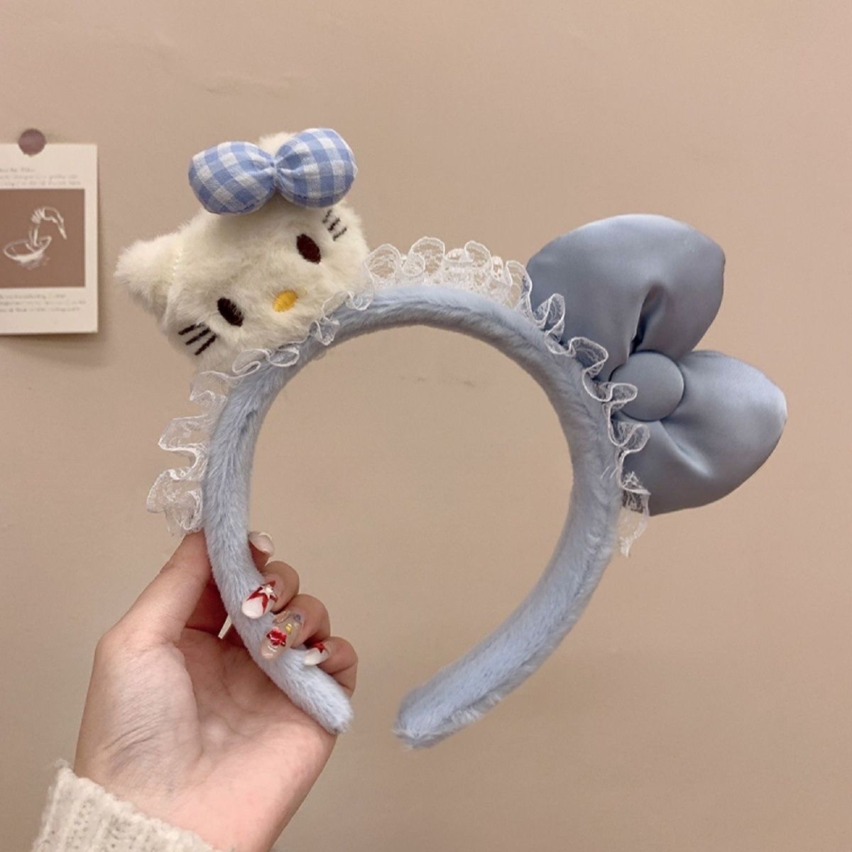 Lace-trimmed kt cat headband, children's headband, bow headwear details Picture