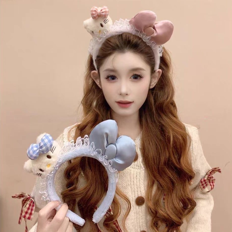 Lace-trimmed kt cat headband, children's headband, bow headwear detail image 4