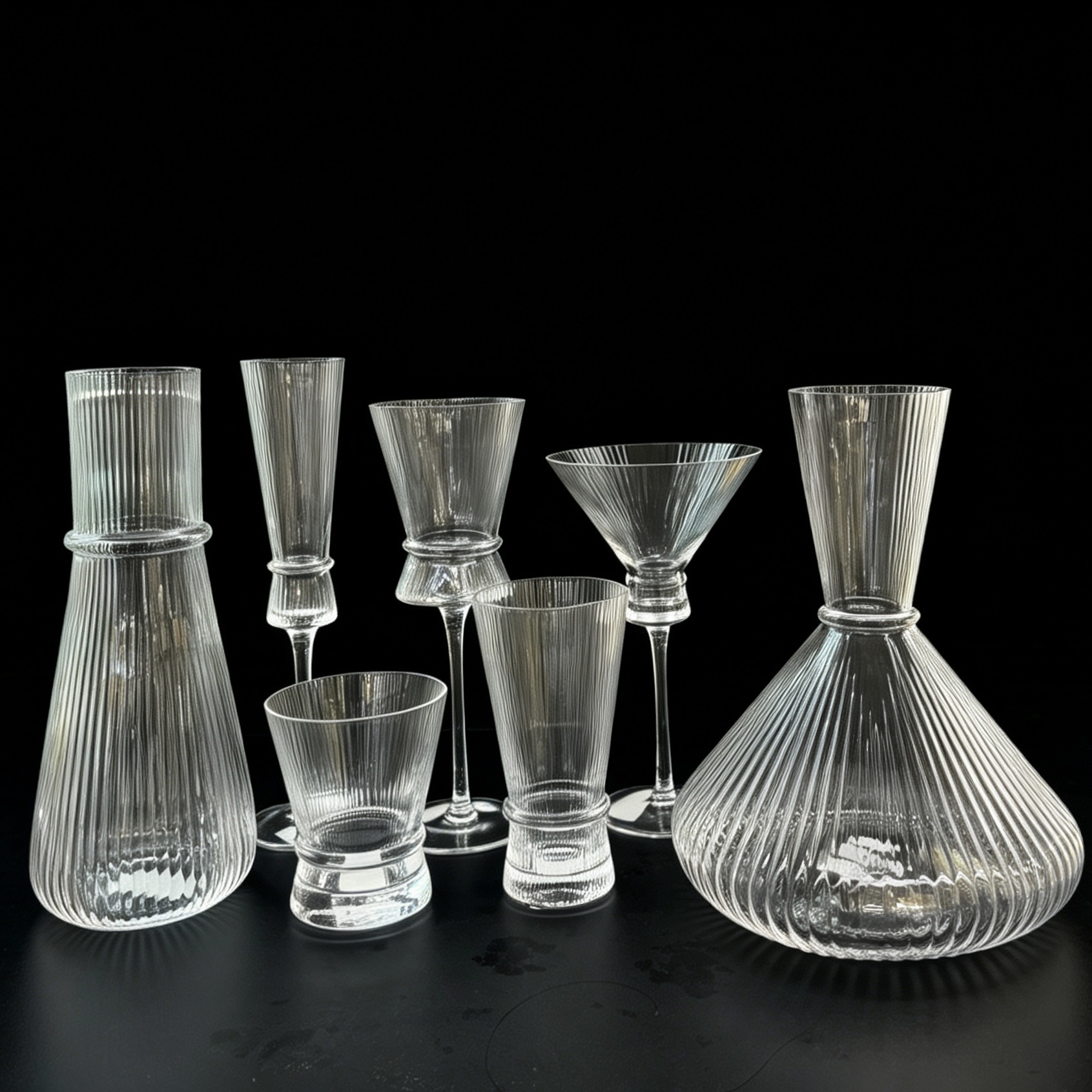 Transparent striped glass wine set, handcrafted red wine glass and white wine glass Specification image