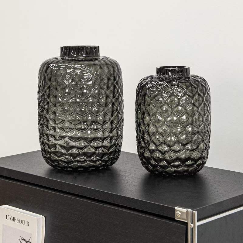Black textured glass vase, rectangular ceramic plastic planting box, flowerpot