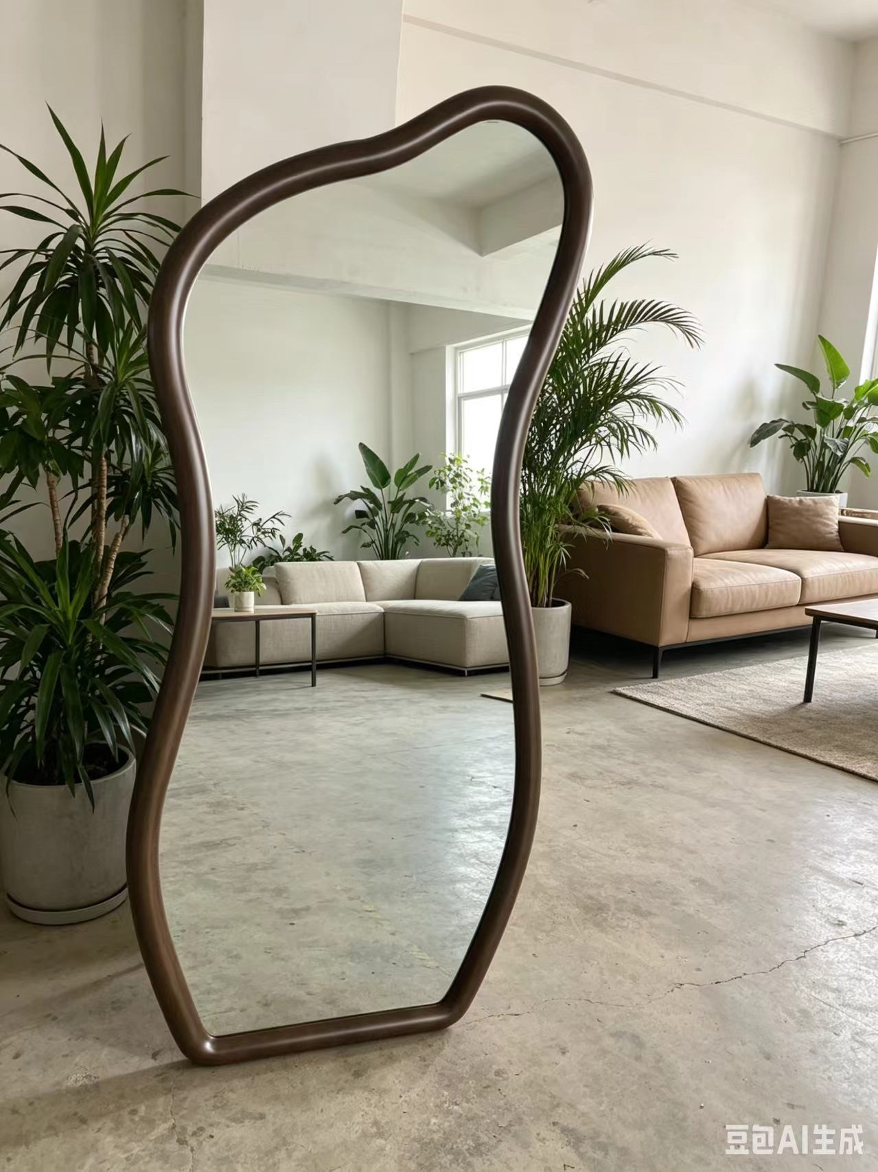 Brown wavy border decorative mirror, wall mirror for living room and bedroom, round and oval shape Item Picture