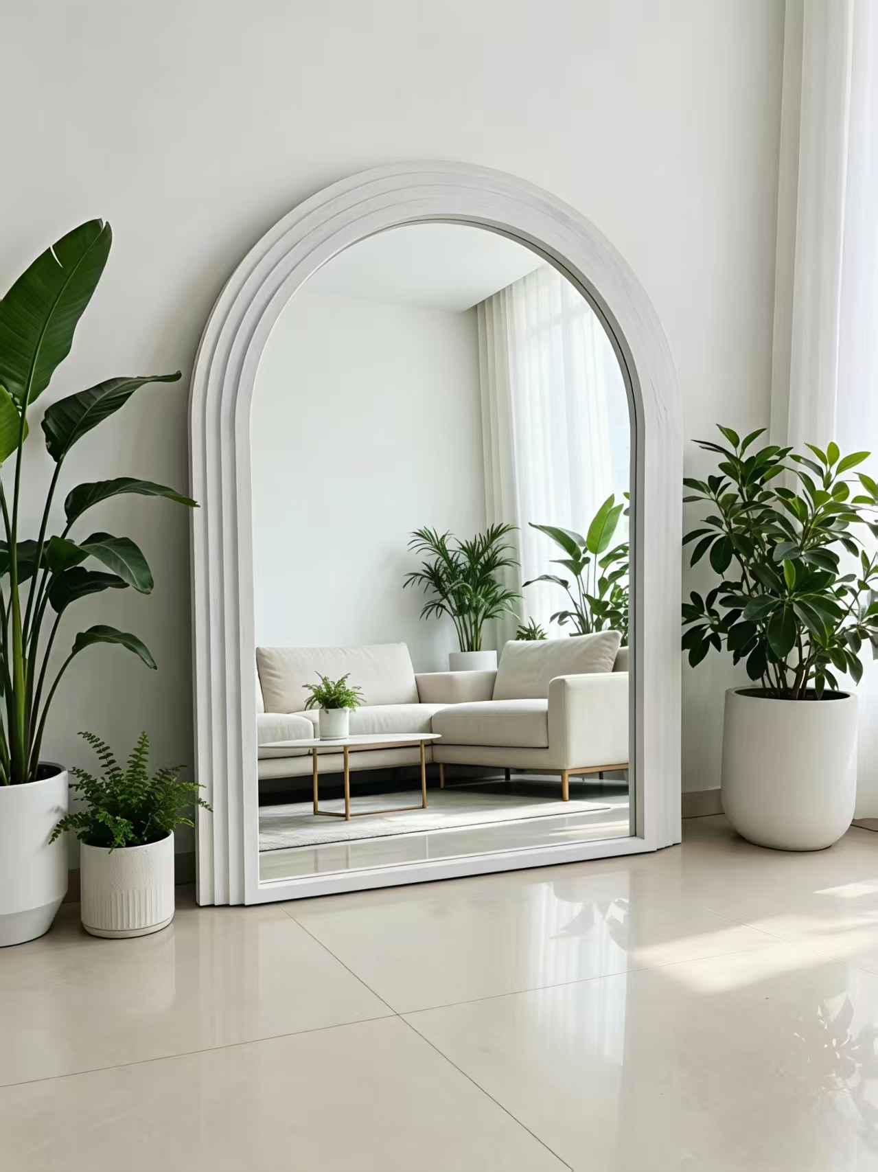 The white arched mirror decorative painting is hung on the walls of the living room and bedroom in a modern and simple style Item Picture