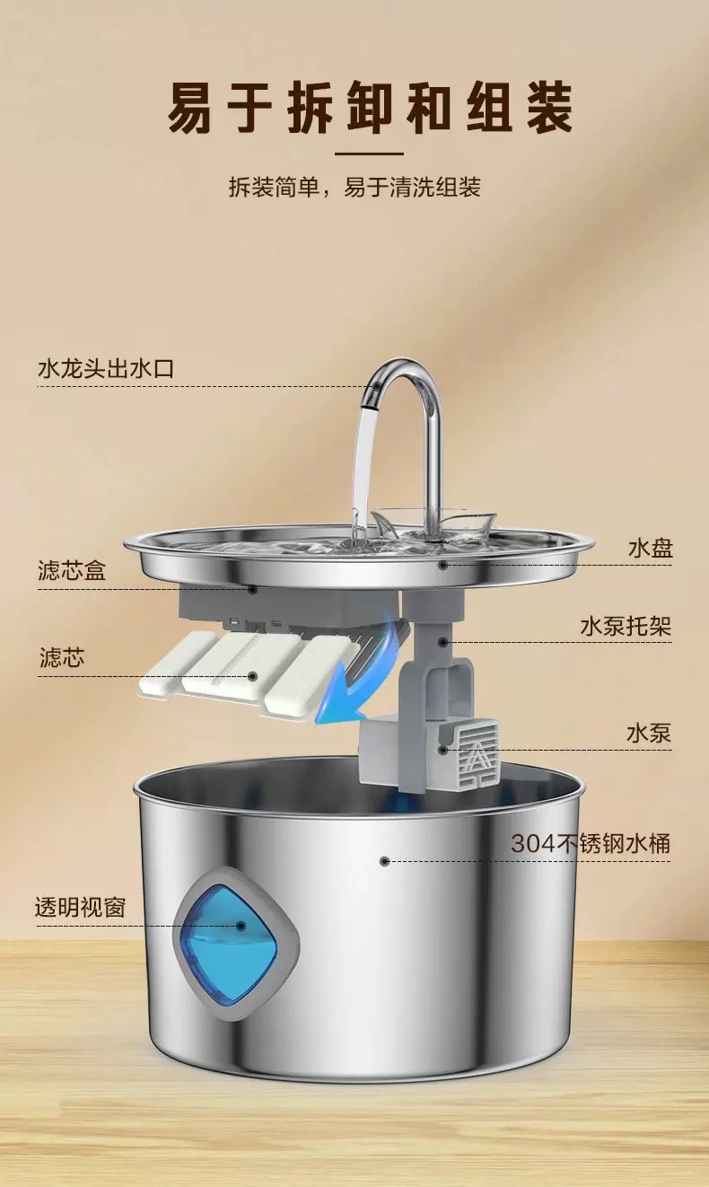 Cross-border best-selling all-stainless steel pet water dispenser, circular track-type water dispenser for cats and dogs detail image 9