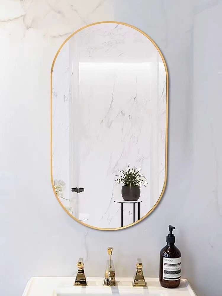 Golden-framed oval mirror for home decoration, bathroom wall-mounted full-length mirror without drilling Item Picture