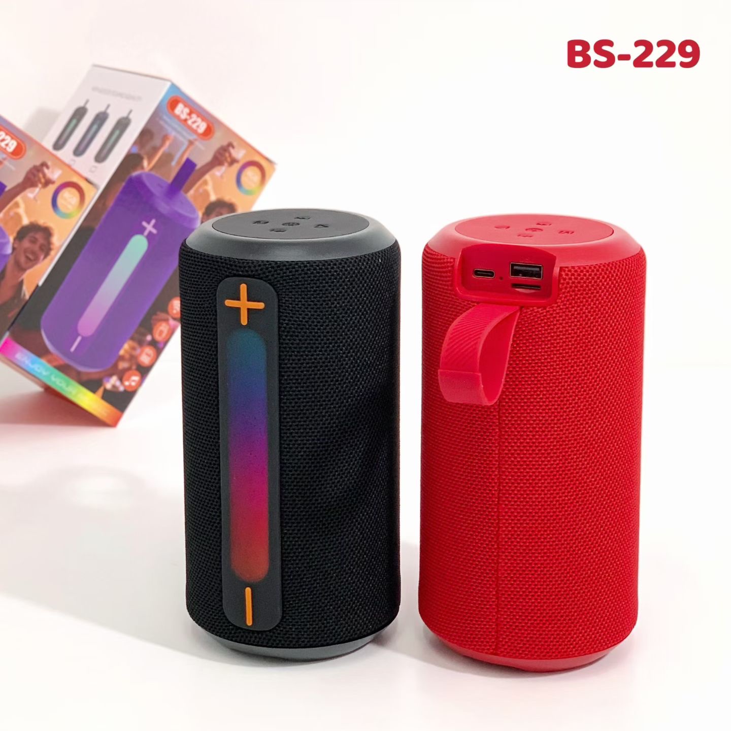 New portable Bluetooth speaker launched [Celebration][Celebration] New model: BS-229 Supported functions: BT, TF, USB, FM, RGB, Type-C plug Specification image