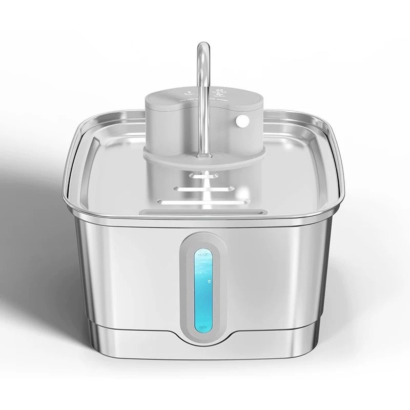 Cross-border 3L pet water dispenser, square all-stainless steel automatic circulation filtration intelligent cat and dog water dispenser Item Picture