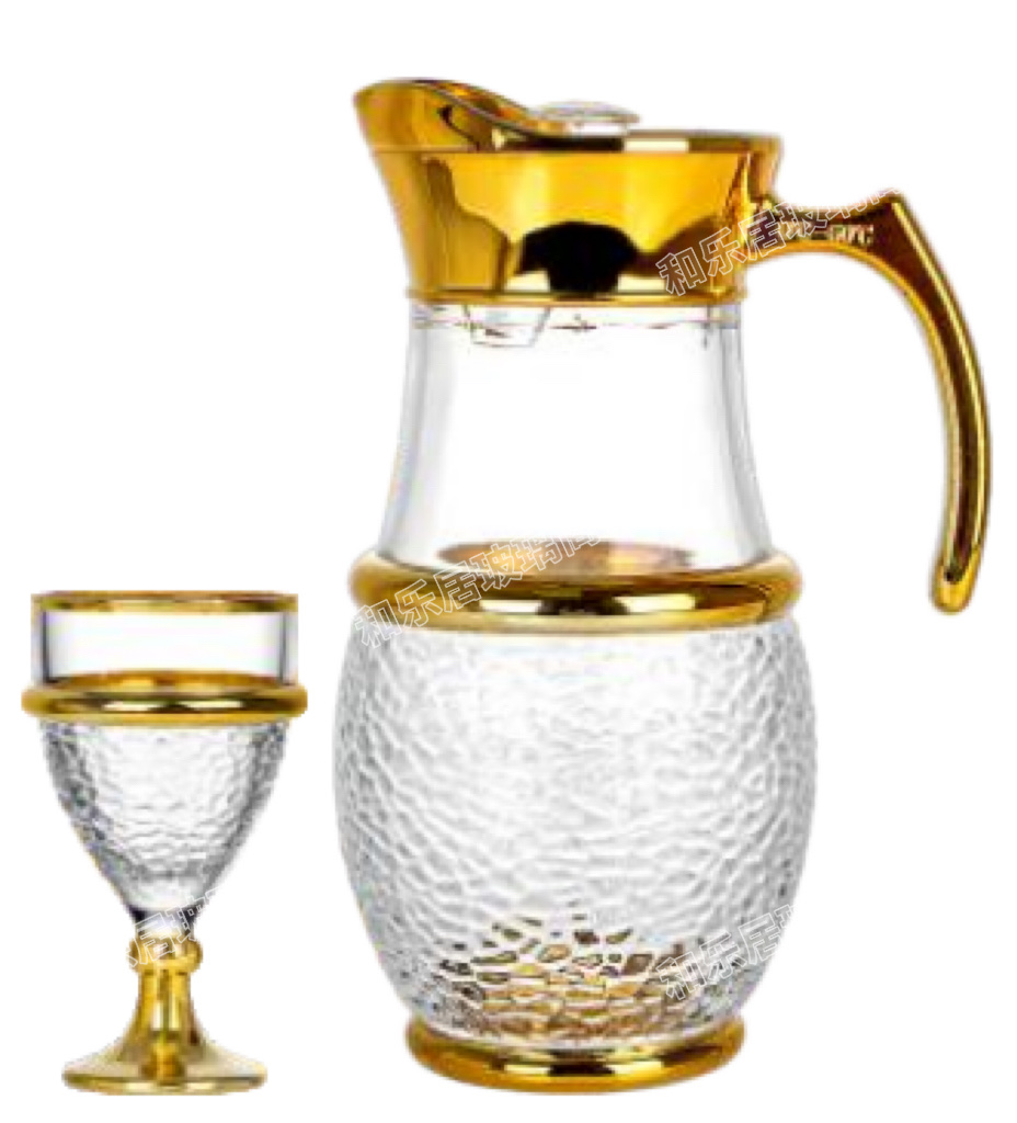 Light luxury gold-plated spiral hammer-patterned rose glass water set, European-style household cold water bottle and tea cup combination detail image 3