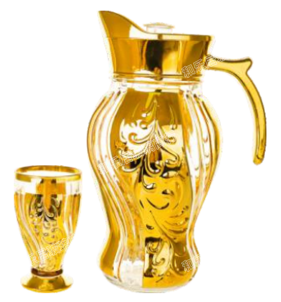 Light luxury gold-plated spiral hammer-patterned rose glass water set, European-style household cold water bottle and tea cup combination detail image 6