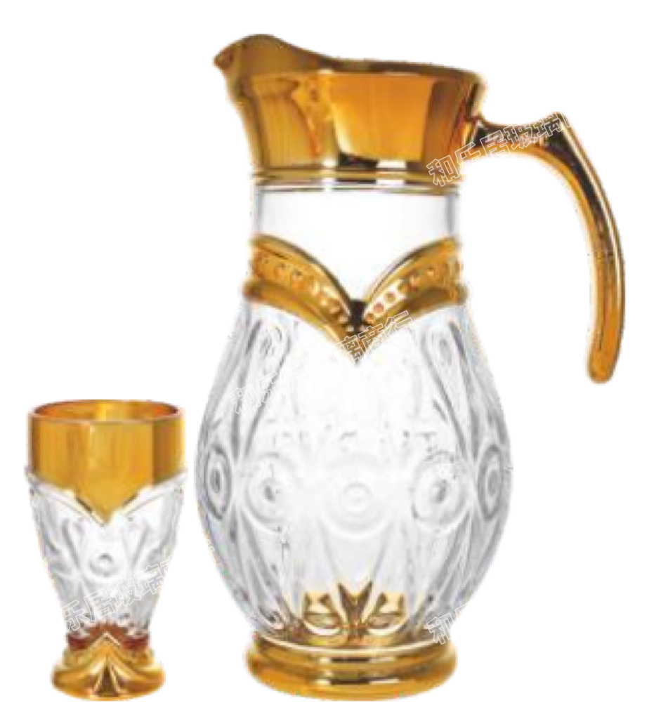 Light luxury gold-plated spiral hammer-patterned rose glass water set, European-style household cold water bottle and tea cup combination detail image 4