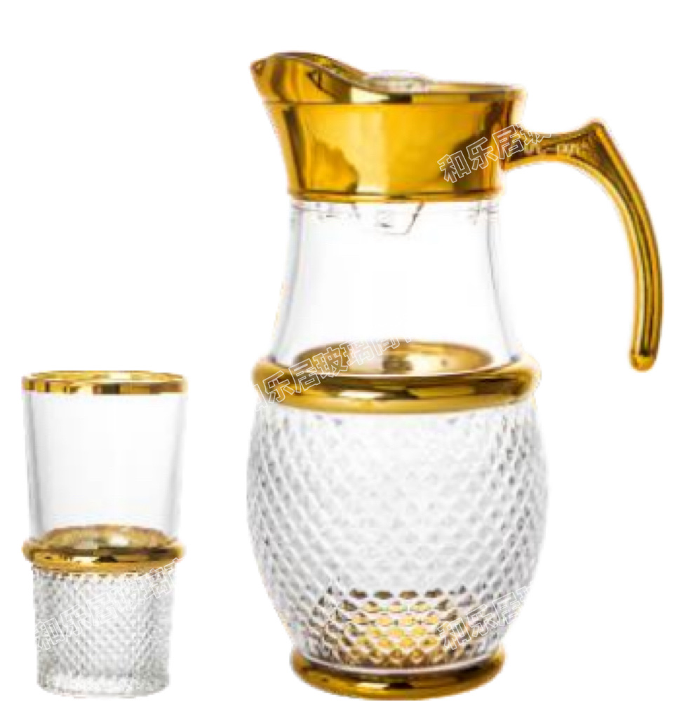 Light luxury gold-plated spiral hammer-patterned rose glass water set, European-style household cold water bottle and tea cup combination detail image 7