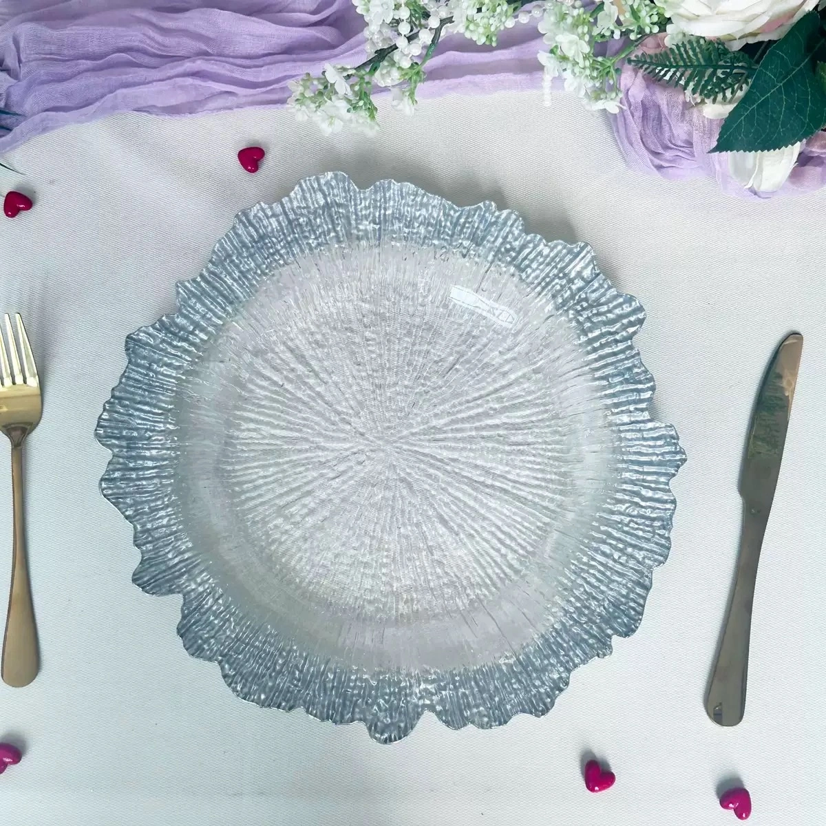 Glass table pad plate, table decoration tableware, glass plate, Glass charger plate Tableware detail image 3
