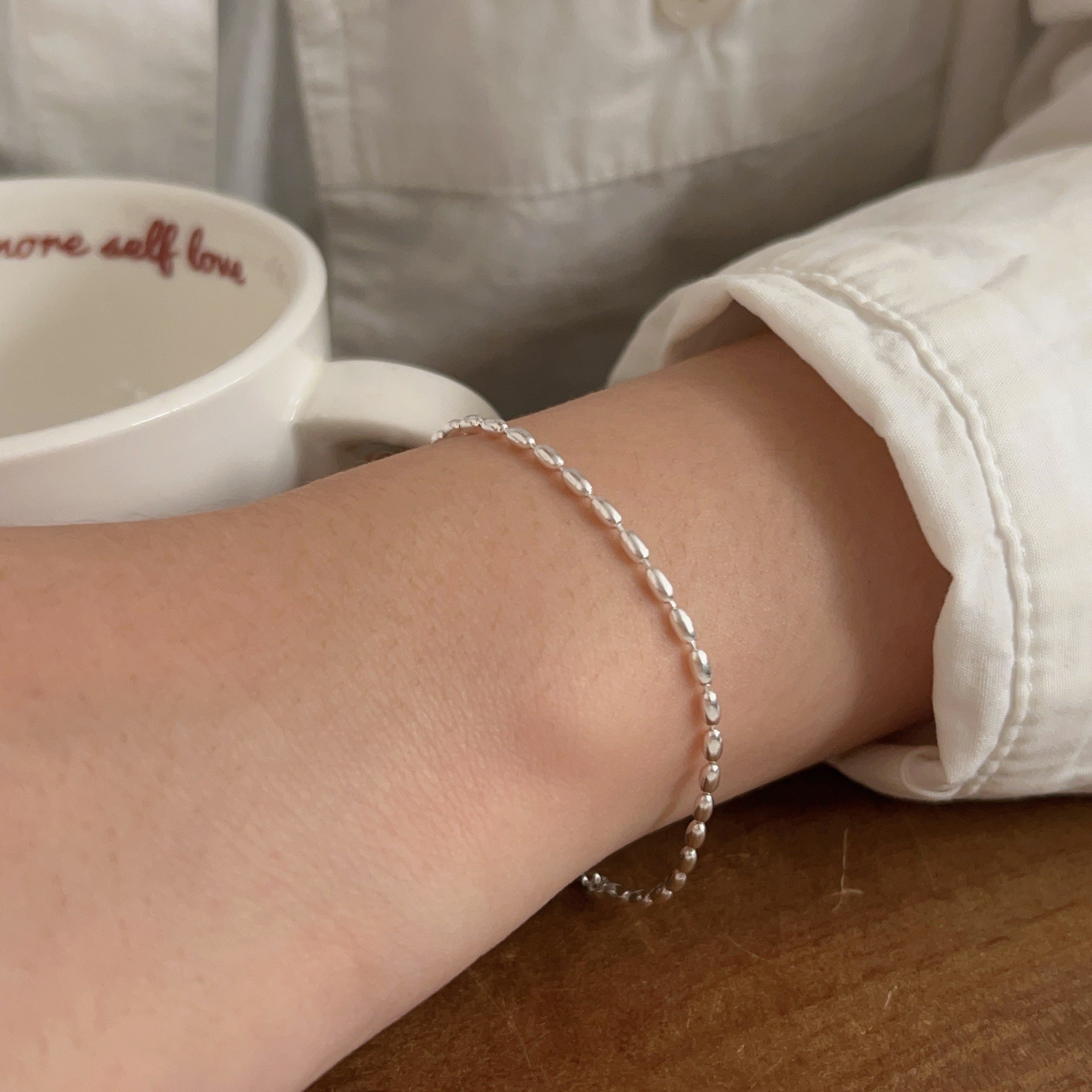 S925 sterling silver rice-grain olive bracelet for women: A light luxury, simple and fashionable, minimalist and fresh jewelry that goes well with students Specification image