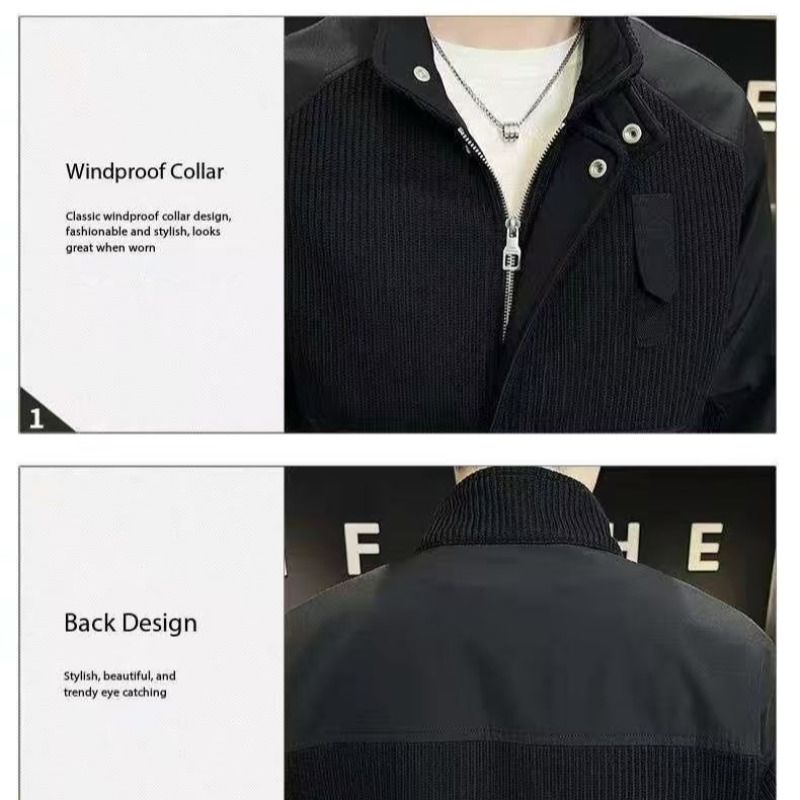 Cuello vertical abrigos hombres primavera otoño 2026 venta caliente en europa y américa China ropa al por mayor nuevo estilo coreano tendencia holgada versátil casual punto patchwork top chaqueta Item Picture