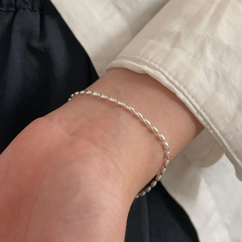 S925 sterling silver rice-grain olive bracelet for women: A light luxury, simple and fashionable, minimalist and fresh jewelry that goes well with students Item Picture