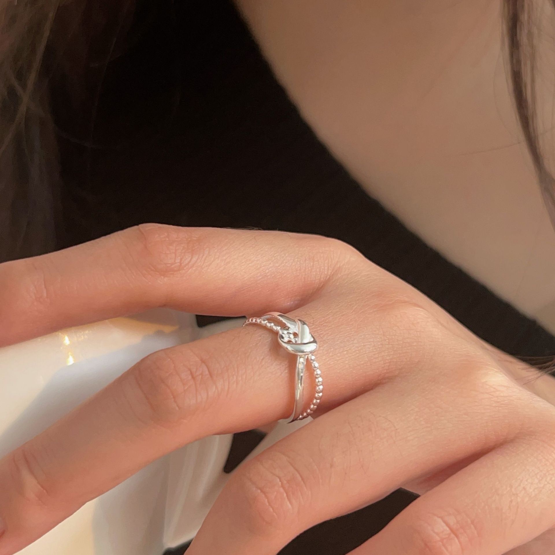 S925 sterling silver cross-knotted ring, a bestseller on Xiaohongshu, is a simple and versatile InS-style open ring details Picture