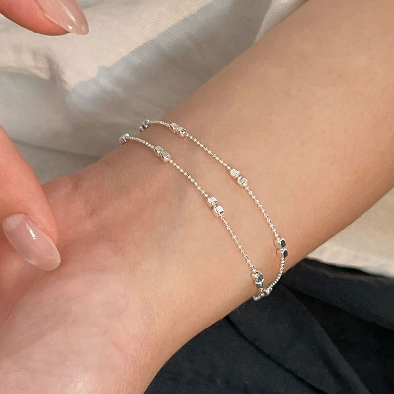 Korean version S925 pure silver minimalist geometric square bracelet for women, a niche, light luxury, fresh and exquisite jewelry