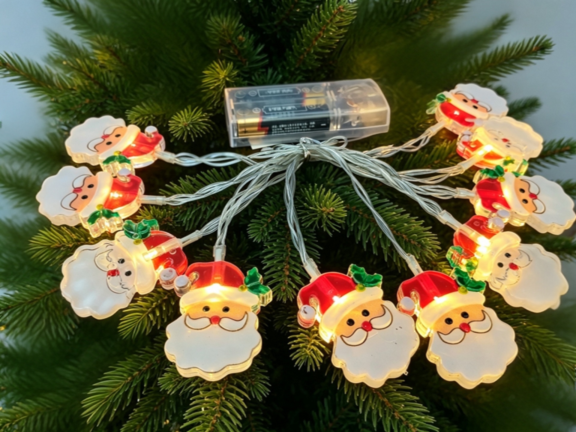 Santa Claus battery box, colorful lights, Christmas tree light strings, Christmas atmosphere decoration scene