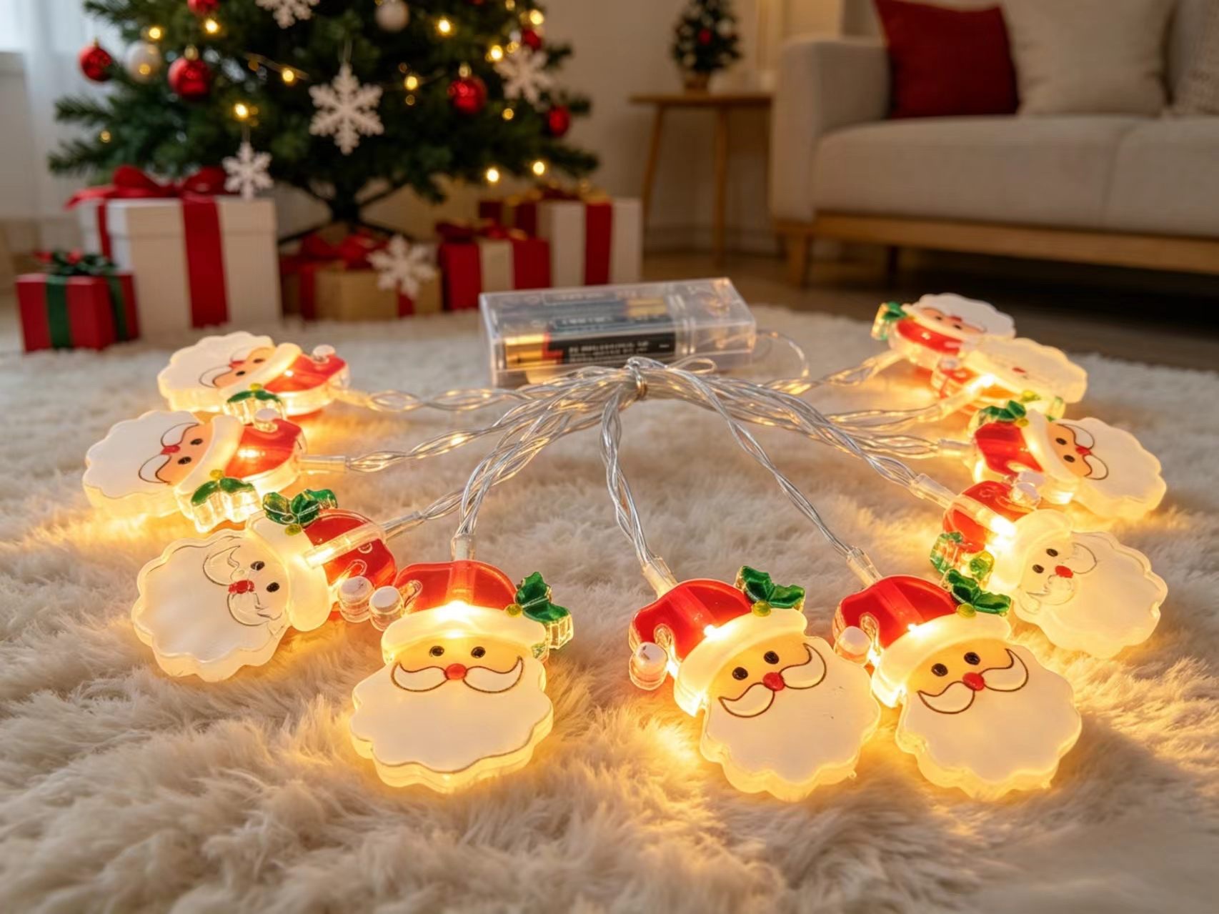 Santa Claus battery box, colorful lights, Christmas tree light strings, Christmas atmosphere decoration scene Item Picture
