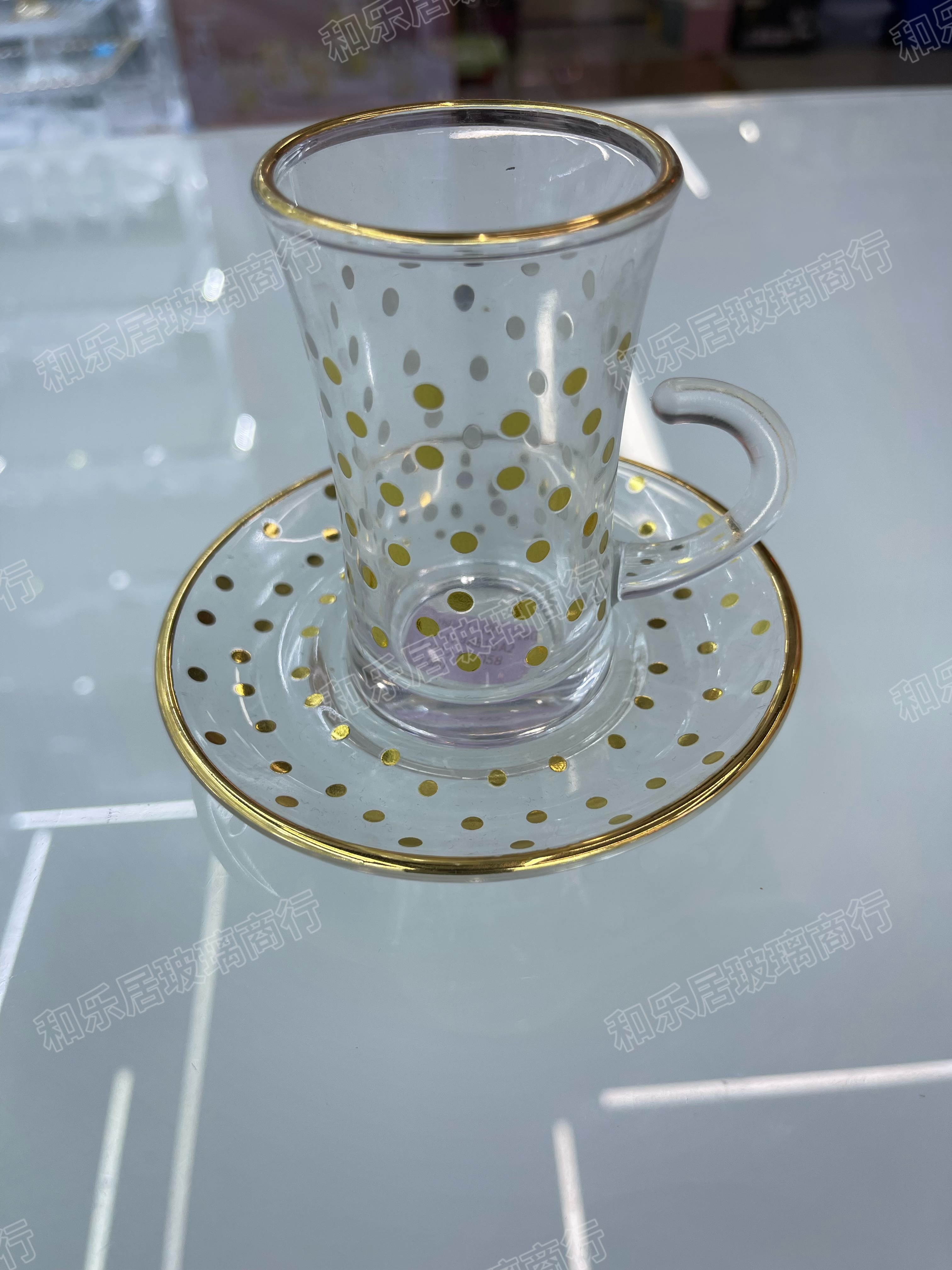 European-style light luxury gold-rimmed glass coffee cups and plates with multiple patterns and gilded designs detail image 6