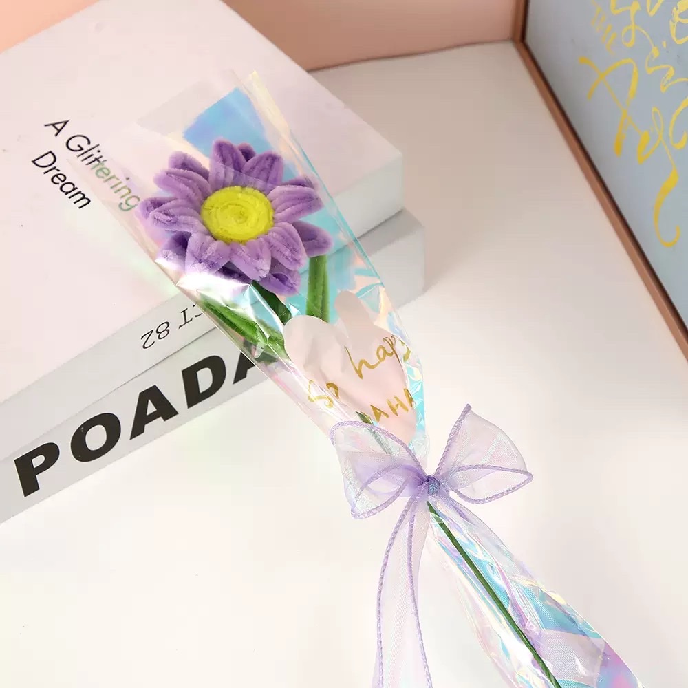 Eternal sunflower Twist stick finished product, Mother's Day plush fabric single flower bouquet decorative item, creative floral decoration for home living room, bedroom and table details Picture
