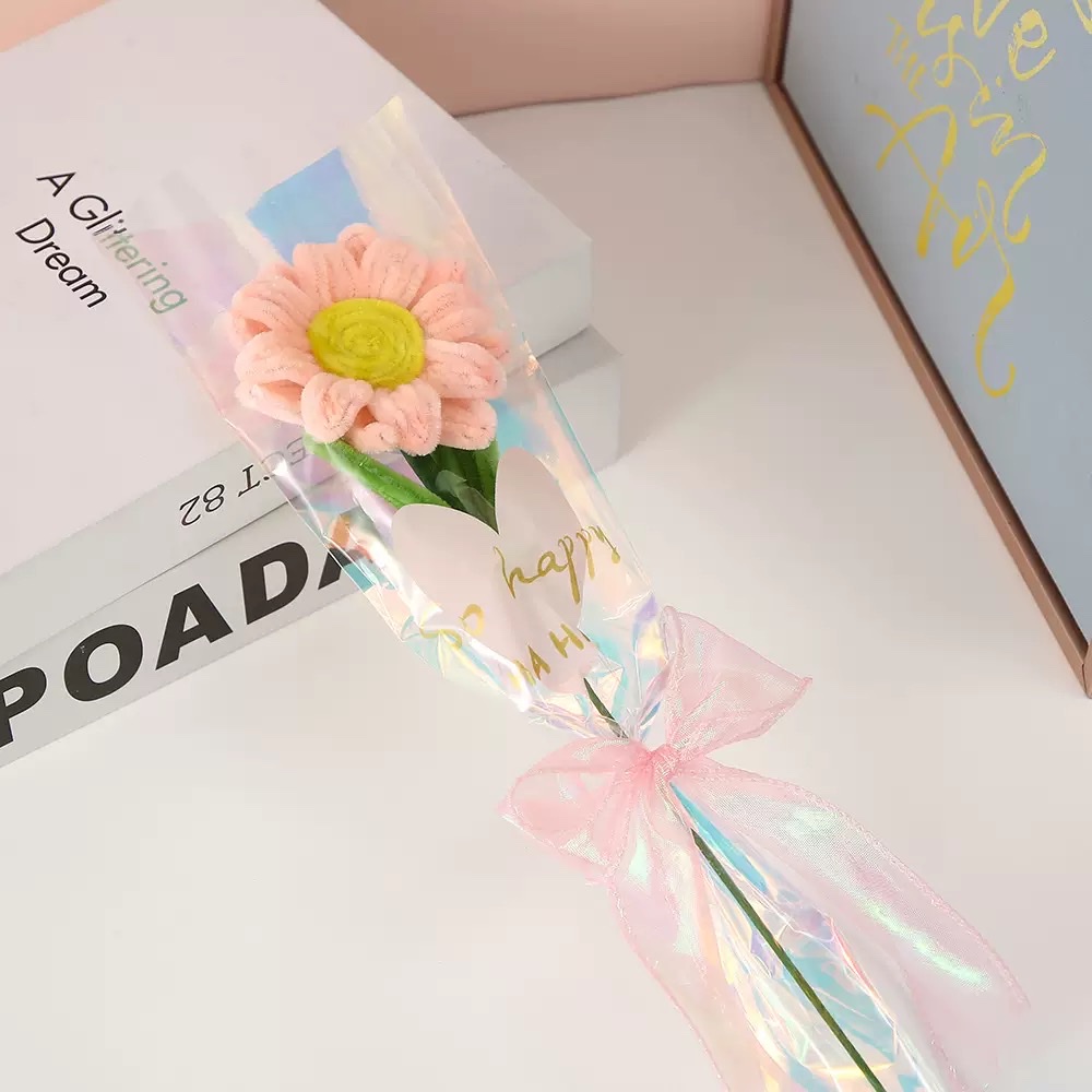 Eternal sunflower Twist stick finished product, Mother's Day plush fabric single flower bouquet decorative item, creative floral decoration for home living room, bedroom and table Specification image