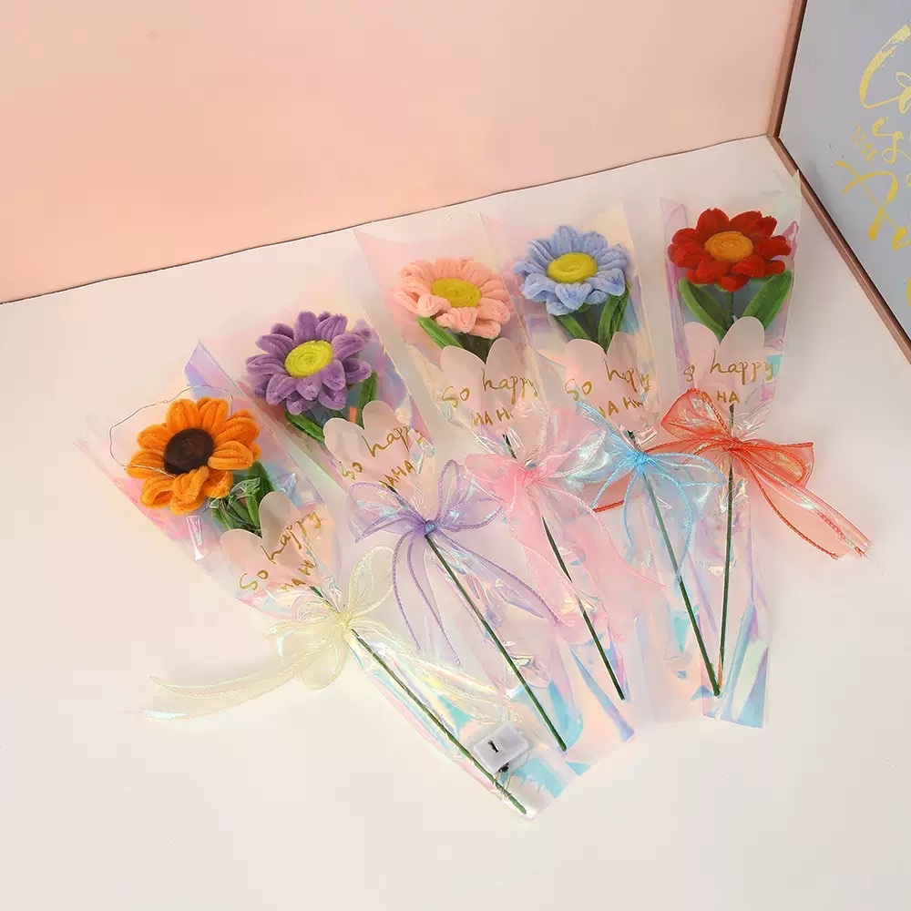 Eternal sunflower Twist stick finished product, Mother's Day plush fabric single flower bouquet decorative item, creative floral decoration for home living room, bedroom and table detail image 2