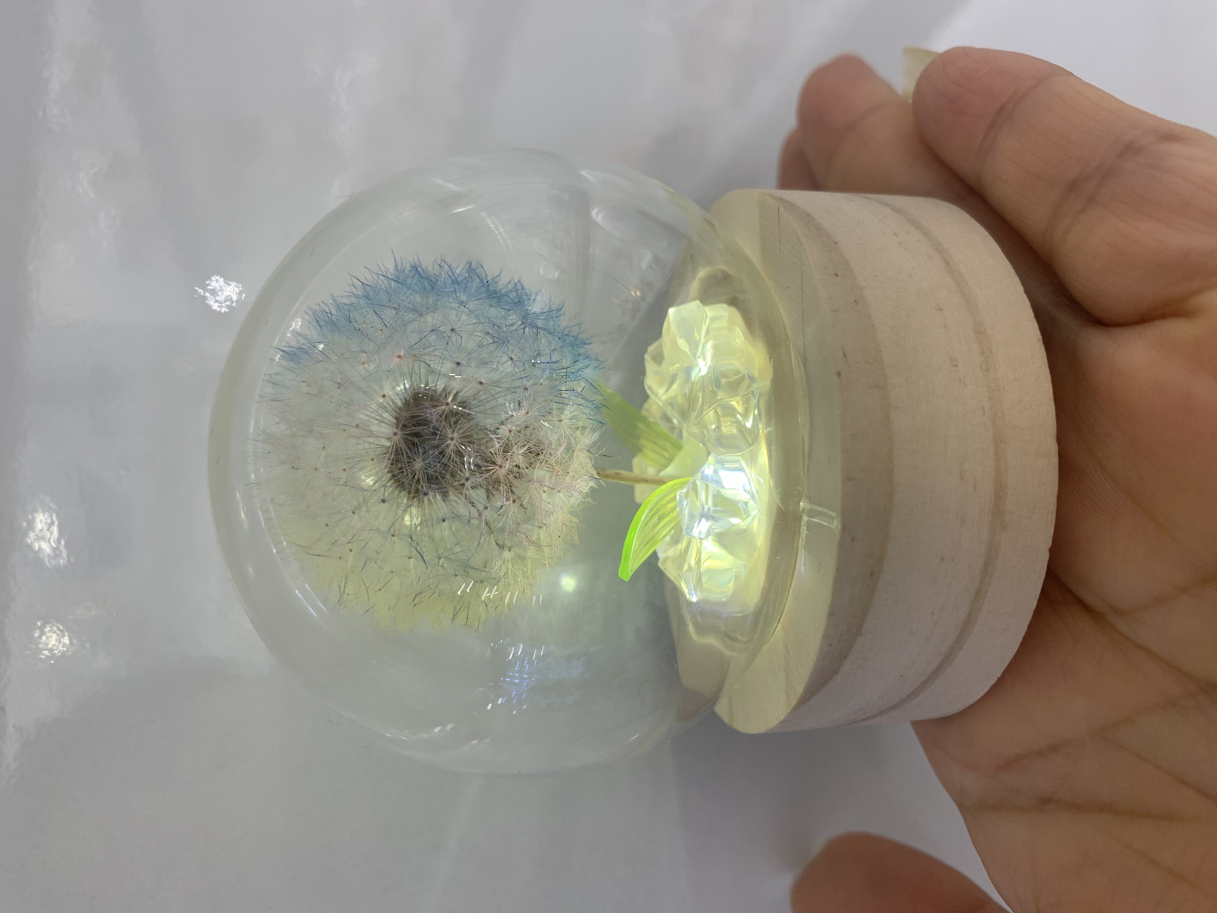 Transparent spherical resin ornaments containing dandelions and luminous flowers are creative home decoration handicrafts and small ornaments detail image 1