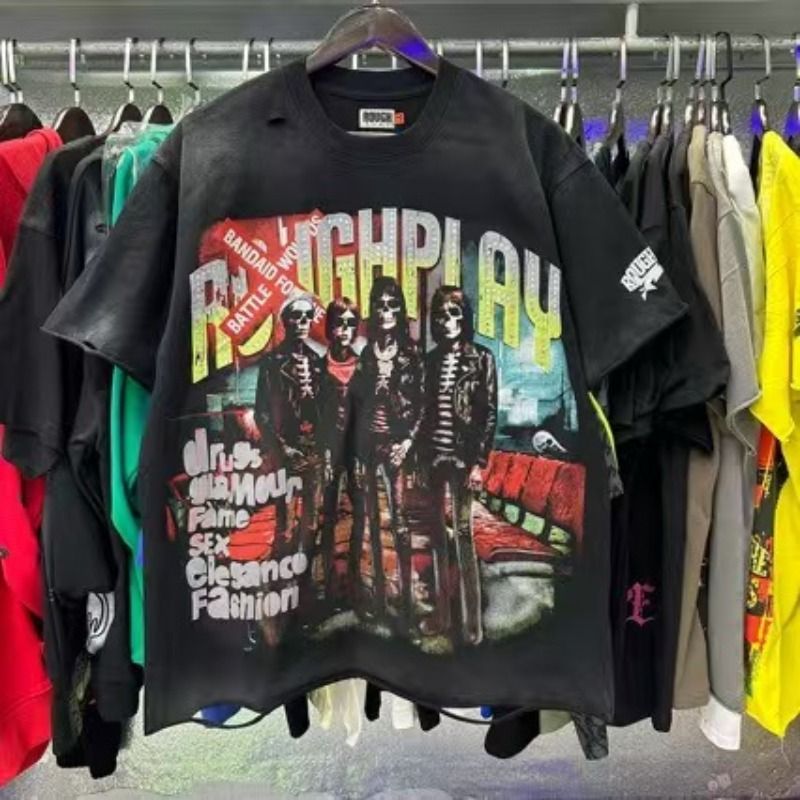 2026 europa y américa marca de moda nuevo hombre retro impresión alta calle casual lavado de agua hacer viejo hombre y mujer manga corta camiseta camiseta camiseta camiseta camiseta ins Item Picture