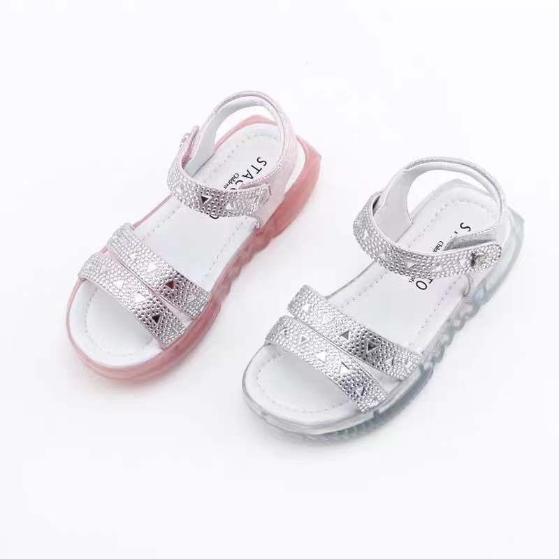 银色镶钻女士凉鞋夏季透气防滑平底休闲 sandals